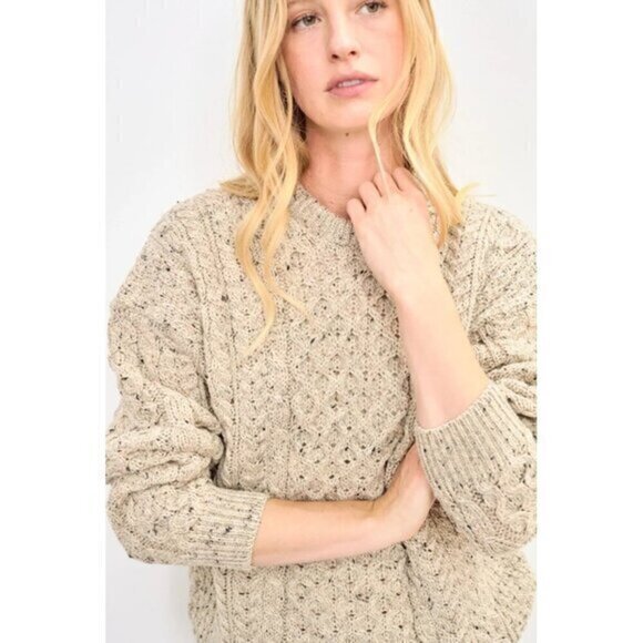 Aran Crafts Sweaters - Aran Crafts Inishbofin Traditional Sweater Size XS Flecked Oat Waffle Knit